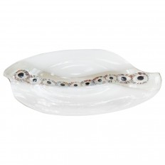 Organic form clear murano glass bowl with white lattimo details